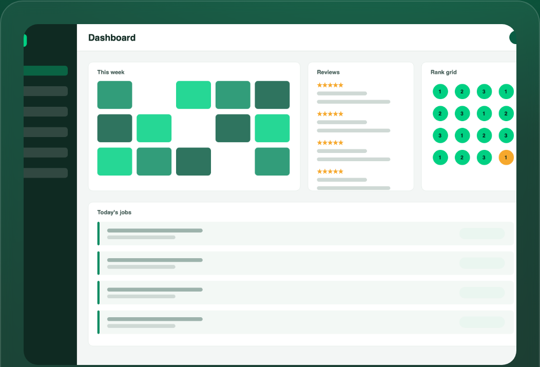 The Detailers Ranking platform dashboard showing bookings, reviews and rank tracking in one view