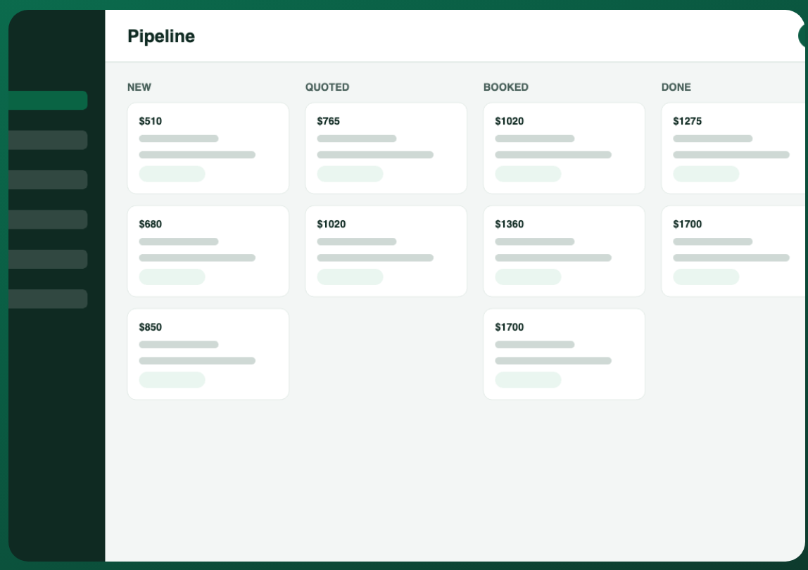 Detailers Ranking platform pipeline showing detailing job leads, review management inbox and local ranking chart